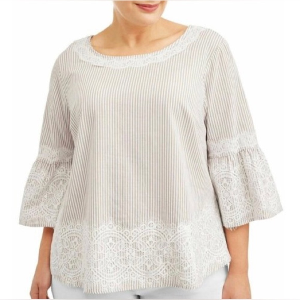 Zac & Rachel Striped Lace Ruffle Sleeve Blouse